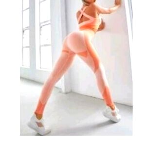 Orange & white 2 piece workout co-ord set  Medium athletic leggings & sport bra